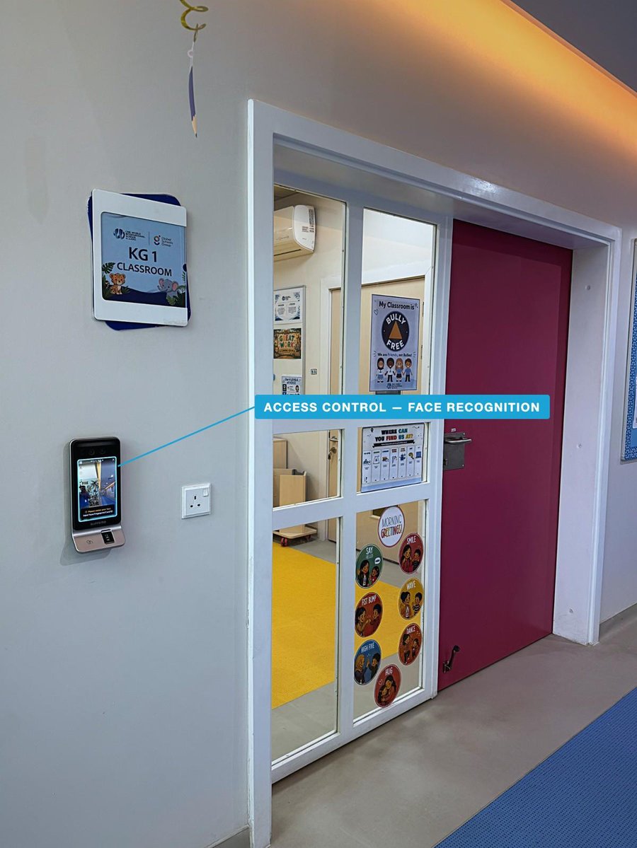 Suprema face and fingerprint access at a classroom door